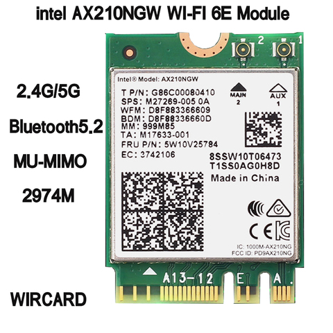 Tarjeta inalámbrica de doble banda, tarjeta de 2974Mbps AX210NGW 802.11ax/ac para Intel AX210, WI-FI 6E M.2 NGFF, Bluetooth 5,2, red Wifi Wlan 2,4G/5G ► Foto 1/4