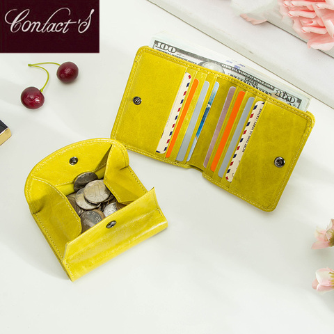 Contactos de moda de cuero genuino cartera pequeña mujer monedero corto Rfid tarjeta titular carteras para mujeres Wallet Damski ► Foto 1/6