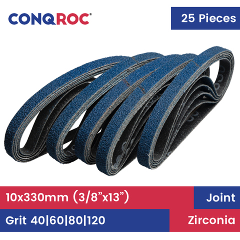 Cinturones de lijado de circonia azul, correa de arena de 40 60 80 330, 10x3/8mm, 120 