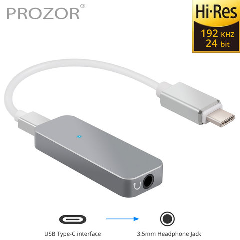 PROZOR-AMPLIFICADOR DE AURICULARES DAC 192kHz USB C a 3,5mm, convertidor USB C DAC de tipo C a 3,5mm, adaptador de auriculares para Android y iphone ► Foto 1/6