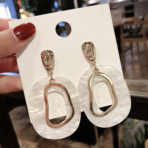 Pendientes de gota acrílicos grandes para mujer, aretes largos de resina ovalada de Color dorado para mujer, accesorios de joyería de boda 2022 ► Foto 1/6