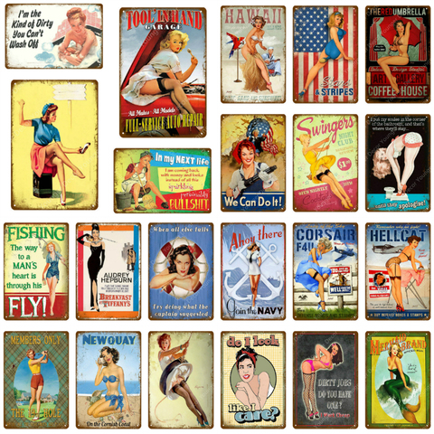 Carteles de Metal con Pin Up para chica, placa de pared Vintage de pesca marina de Hawái, póster de pintura de hierro Retro, decoración del hogar para Pub y Bar ► Foto 1/6