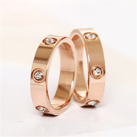 Anillo de acero inoxidable a la moda Color oro rosa amor para Mujeres Hombres pareja CZ anillos de cristal joyería de marca de lujo regalo de boda KK050 ► Foto 1/6