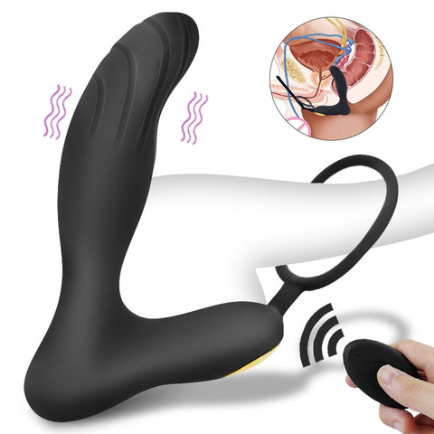 Vibrador masajeador de próstata para hombres y adultos juguete sexual de silicona con Control remoto y patrones potentes de motores ► Foto 1/6