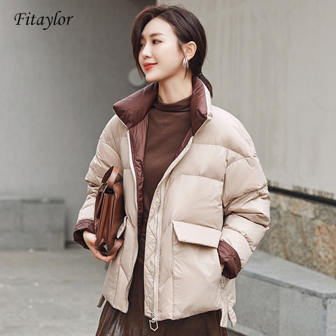 Fitaylor-Chaqueta de plumón de pato para mujer, abrigo de invierno holgado con cuello levantado, abrigo corto cálido para mujer, prendas de vestir para nieve ► Foto 1/6