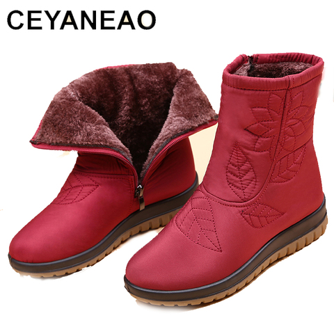 CEYANEAOWomen botas de invierno zapatos de mujer más Plantilla de botas de nieve de alta calidad de piel tobillo botas para mujer invierno impermeable shoesE751 ► Foto 1/6