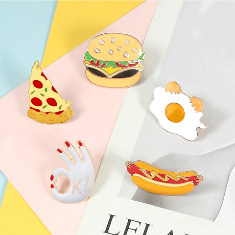 Pin esmaltado de Metal para niños y mujeres, broche de comida, patatas fritas, huevos, hamburguesas, Pizza, icono, insignia, chaqueta, solapa, regalo de joyería ► Foto 1/6