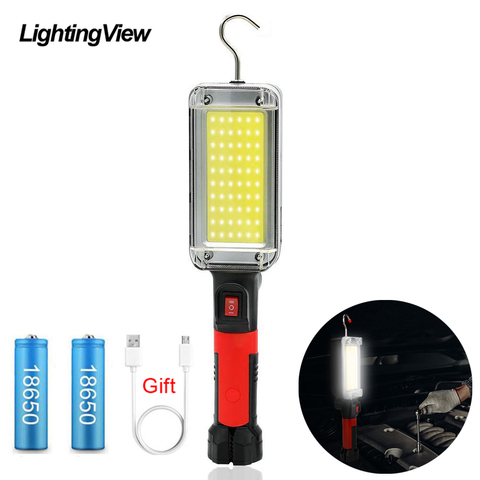 Linterna LED COB portátil de trabajo, reflector con Clip de gancho, carga USB, 18650, magnética, para reparación de coche ► Foto 1/6