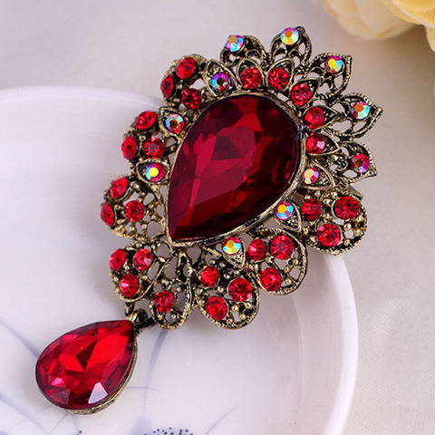 Broches grandes de cristal medio con diamantes de imitación para mujer, joyería para mujer, broche de cristal rojo grande, regalos de joyería para boda ► Foto 1/6