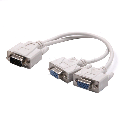 15 Pin VGA macho a 2 hembra Y divisor de Cable de Video Monitor SVGA Adaptador convertidor de extensión plomo para PC proyectores de televisión ► Foto 1/4