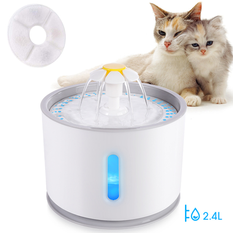 Fuente de agua para mascota, dispensador automático, bebedero silencioso de perros y gatos, con iluminación LED, 5 filtros, 2,4 L y USB ► Foto 1/6