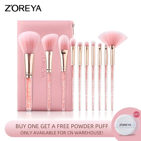 Horeya 10 piezas de pinceles de maquillaje de cristal Rosa base corrector colorete juego de brochas de maquillaje herramientas cosméticas de pelo sintético Súper suaves ► Foto 1/6