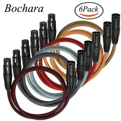 Bochara-Cable trenzado de flor XLR macho a hembra, Conector de 3 pines OFC, lámina de cobre + trenzado blindado para amplificador, mezclador de micrófono, paquete de 6 uds. ► Foto 1/6