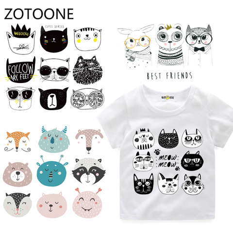 ZOTOONE-Conjunto de parches de animales de dibujos animados para niños, lavable, transferencia de hierro para camiseta, regalo para niños, bricolaje, adhesivos para ropa, Transferencia Térmica de gato ► Foto 1/6