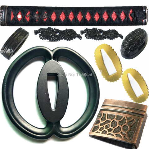 Aleación negra espada para Katana/Wakizashi/Tanto DIY accesorios conjunto Tsuba + sujeto al modo tradicional + Fuchi + Kashira + mango + Habaki + Seppa ► Foto 1/5