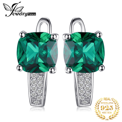 JewelryPalace cojín 3.1ct creado Esmeralda verde Clip en pendientes de plata de ley 925 joyería fina para las mujeres Accesorios ► Foto 1/6