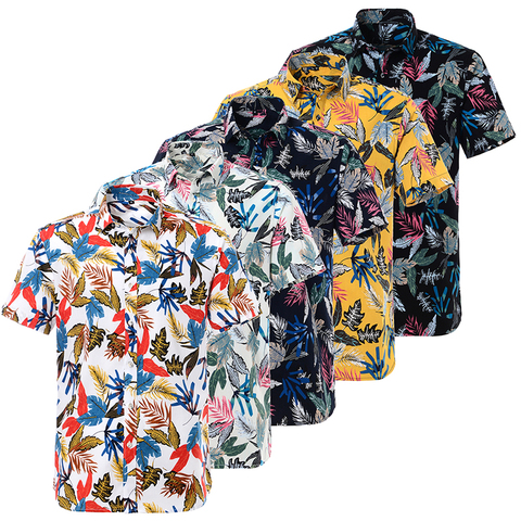 Remera Hawaiana de algodón puro para verano, para hombre, holgada con estampado de flores, manga corta, talla grande de Estados Unidos, Hawaii, para playa ► Foto 1/6