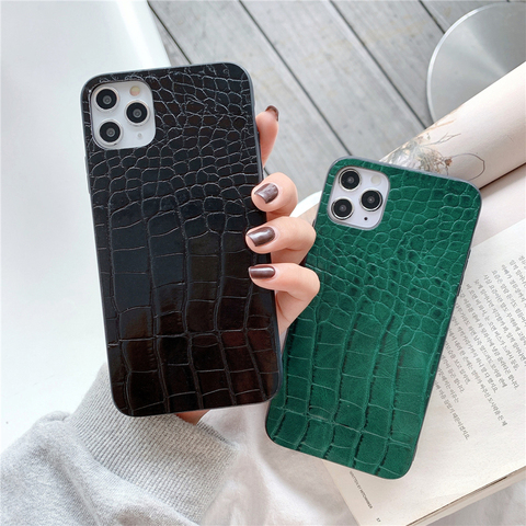 Funda de cuero PU con textura de patrón de cocodrilo para iPhone, carcasa trasera Retro Vintage para teléfono iPhone 11 12 Mini Pro XS MAX XR X 7 8 Plus SE 2022 ► Foto 1/6