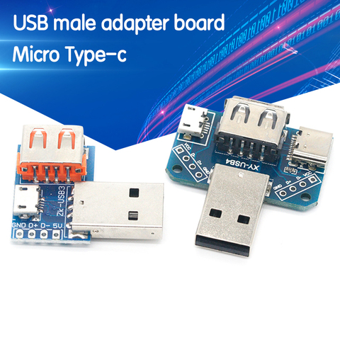 Conector USB macho a USB tipo c Micro USB hembra USB 2,54-4P Placa de prueba de transferencia adaptador USB placa XY-USB4 ► Foto 1/6