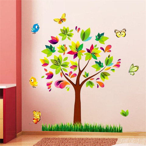 Pegatina de vinilo para pared de árbol y pájaros, calcomanías de pared para decoración del hogar, para habitación de niños, bebé, guardería ► Foto 1/6