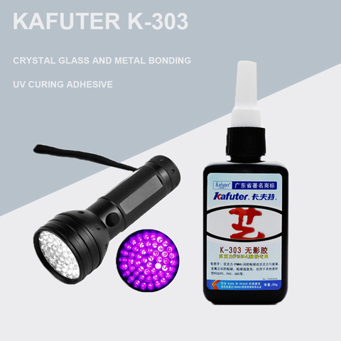 Pegamento curado con UV Kafuter, 50ml, adhesivo de curado UV K-303 + 51LED, linterna UV, adhesivo de curado de Cristal y Unión de Metal ► Foto 1/6