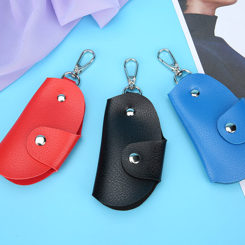 Portallaves de cuero para llaves de coche para mujer, funda de bolsa Porta llaves para llavero, billetera portátil, bolsa de almacenamiento de Color sólido Simple ► Foto 1/6
