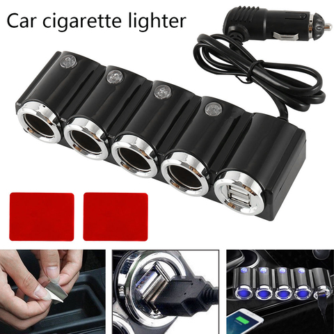 Divisor de enchufe de encendedor de coche, cargador de coche con puerto USB Dual, adaptador de 4 vías, encendedor, 12V/24V ► Foto 1/6