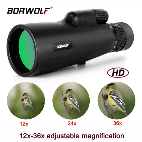 Borwolf-prismáticos para caza 12-36X50, Monocular de visión nocturna HD, pristelescopio Bak4 con Clip para teléfono, prismáticos impermeables ► Foto 1/6