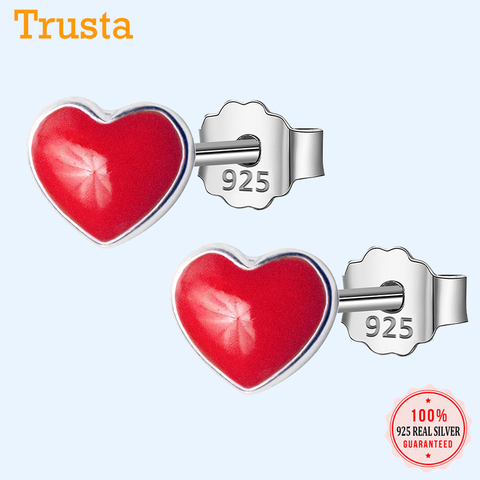 Trusta-pendientes de 100% Plata de Ley 925 con huellas de amor para mujer, joyería pequeña, color rojo, 5mm x 6mm, DS122 ► Foto 1/6