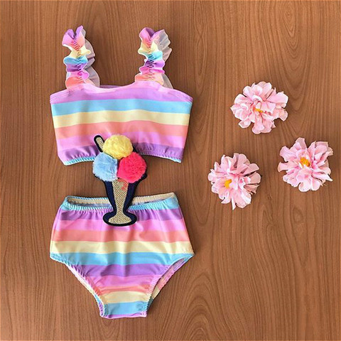 Bañador de 0 a 5 años para niñas pequeñas, traje de baño de rayas con volantes para niñas pequeñas, ropa de playa para verano, 2022 ► Foto 1/6