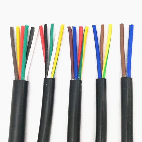 Cable negro RVV 18AWG, 0,75 MM, 2 núcleos, 3 núcleos, 4 núcleos, 5 núcleos, 6 núcleos, 7 núcleos, 8 núcleos, 10 núcleos, 12 núcleos, 16 núcleos, 20 cables de señal de control ► Foto 1/6