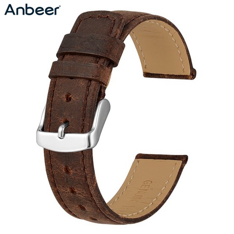 Anbeer-Correa de cuero de Caballo loco para hombre y mujer, banda de repuesto de cuero de 18mm, 20mm, 22mm, correa de reloj de estilo Retro Vintage ► Foto 1/6