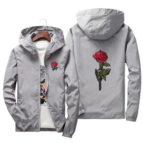 Chaqueta cortavientos con flores rosas bordadas, chaqueta de S-7XL de talla grande para hombre, chaqueta bomber con capucha, chaquetas de piel para hombre, chaqueta masculina ► Foto 1/6