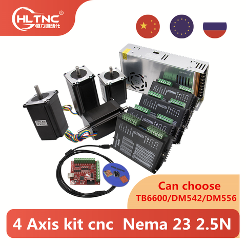 Kit de 4 ejes cnc Nema 23 2.5N 100mm motor paso a paso TB6600 DM542 dm556 conductor + USB mach3 controlador de cable de tarjeta + 350W fuente de alimentación ► Foto 1/6