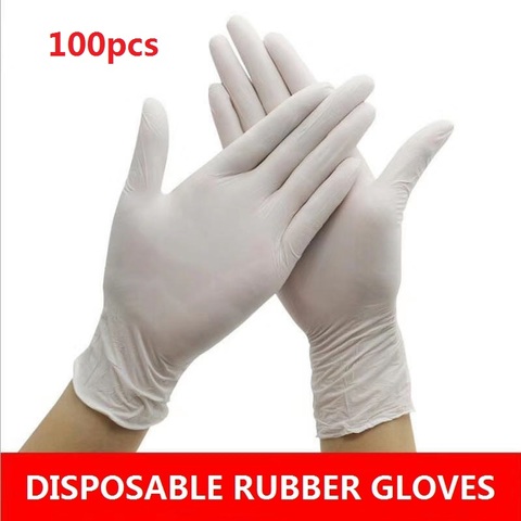 Guantes de látex universales desechables blancos antideslizantes para laboratorio, guantes de látex de goma desechables para limpieza del hogar 100/50/30 Uds ► Foto 1/6