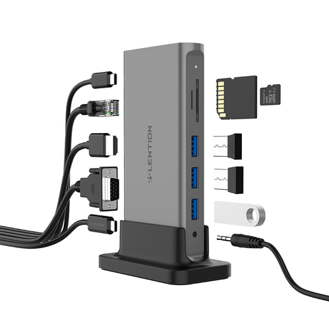 Estación de acoplamiento portátil USB-C con HDMI 1080P VGA,Gigabit Ethernet, lector de tarjetas, adaptador auxiliar, USB3.0, entrega de energía, conector rj45 ► Foto 1/6