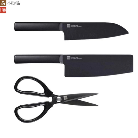 Huohou-Juego de cuchillos de cocina de acero inoxidable, Set de tijeras antiadherentes de color negro, cortador de 307mm + Chef de 298mm para xiaomi, 2 uds. ► Foto 1/6