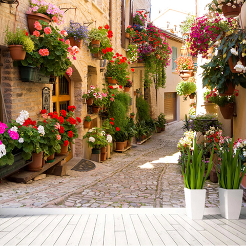 Papel tapiz De Mural personalizado 3D para decoración del hogar, murales De pared 3D con vista De calle europea y flores, para sala De estar y sofá ► Foto 1/6