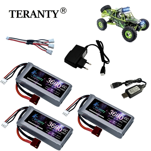 Batería Lipo RC de 7,4 V, 3600mAh, 45C, juegos de cargador para Wltoys 12428 12423 7,4 RC coche feiyue 03 Q39, piezas 2s V, batería recargable ► Foto 1/6