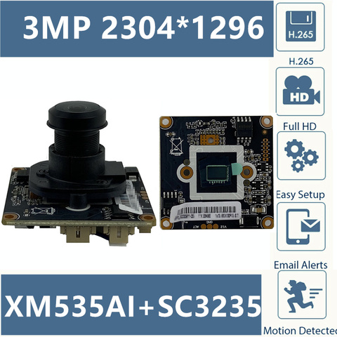 XM535AI + SC3235 3MP Módulo de cámara IP con M12 lente 2304*1296 @ 20fps 1920*1080 @ 25fps Onvif CMS vmeyesuper de P2P de detección de movimiento ► Foto 1/6