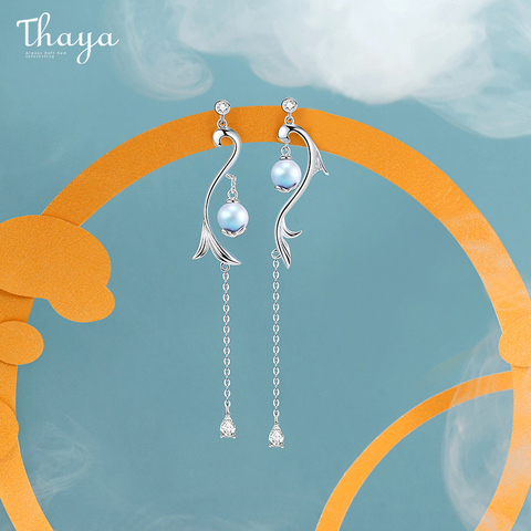 Thaya-pendientes de gota de sirena con borlas para mujer, de plata de ley 100% S925, Charms para mujer, regalo de compromiso, joyería fina ► Foto 1/6