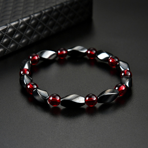 Pulseras de hematita con piedra Natural para hombre y mujer, brazaletes de hematita roja, energía positiva, joyería de la suerte ► Foto 1/5