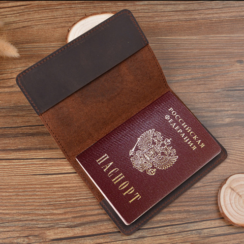 Funda de cuero auténtico para pasaporte, protector de cuero genuino grabado para pasaporte, regalo para él ► Foto 1/6