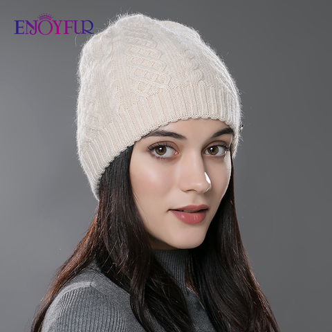 ENJOYFUR-gorros de lana y algodón para mujer, tejido elástico, multicolor, informal, de alta gama ► Foto 1/6