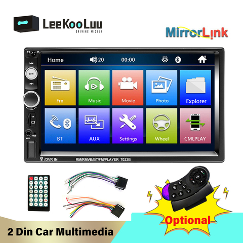 LeeKooLuu-autorradio 2 Din con reproductor Multimedia, estéreo, Bluetooth, FM, AUX, USB, SD, Android, Mirrorlink ► Foto 1/6