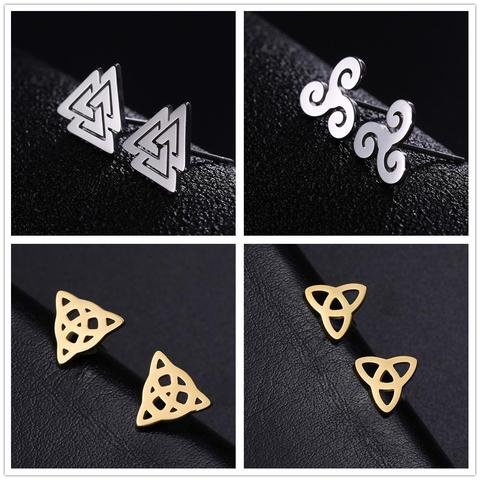 Skyrim-pendientes de tuerca vikingos para mujer, con nudo irlandés, de acero inoxidable, Color dorado, negro, Mini, regalo de joyería ► Foto 1/6