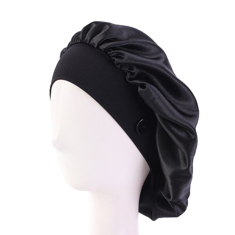 Gorro de satén con botón para mujer, gorro para dormir de noche, gorro para lavarse, turbante africano para el cuidado del cabello, gorro, Bandana ► Foto 1/5