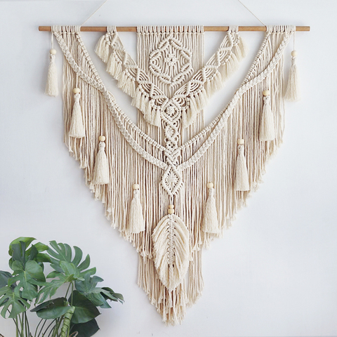 Tapiz colgante de pared bohemio geométrico macramé, Chic, para sala de estar, mesita de noche, porche, hogar, decoración de pared, tapiz tejido hecho a mano ► Foto 1/6