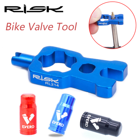 RISK-llave núcleo de válvula 4 en 1 para bicicleta, con 2 tapa de válvula Presta, herramienta portátil de extracción de la válvula, accesorios de reparación ► Foto 1/6