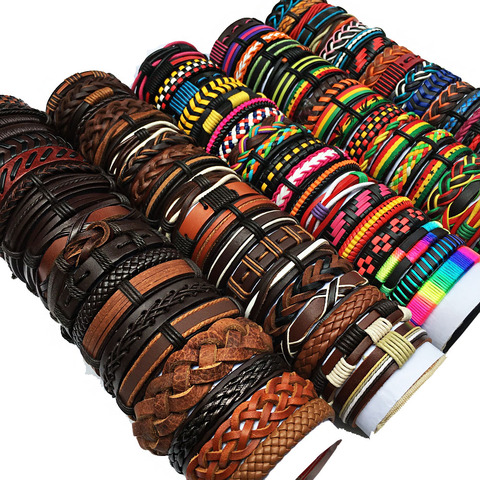 Pulseras de cuero para hombre y mujer, brazaletes de piel para parejas, al por mayor, al por mayor, al azar, 30 Uds./50 Uds./lote, WP8 ► Foto 1/6